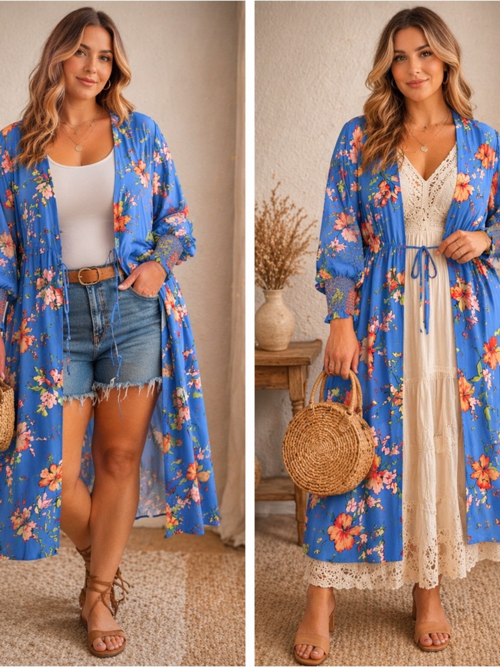 Jessica Simpson Bright Blue Floral Maxi Kimono Coverup